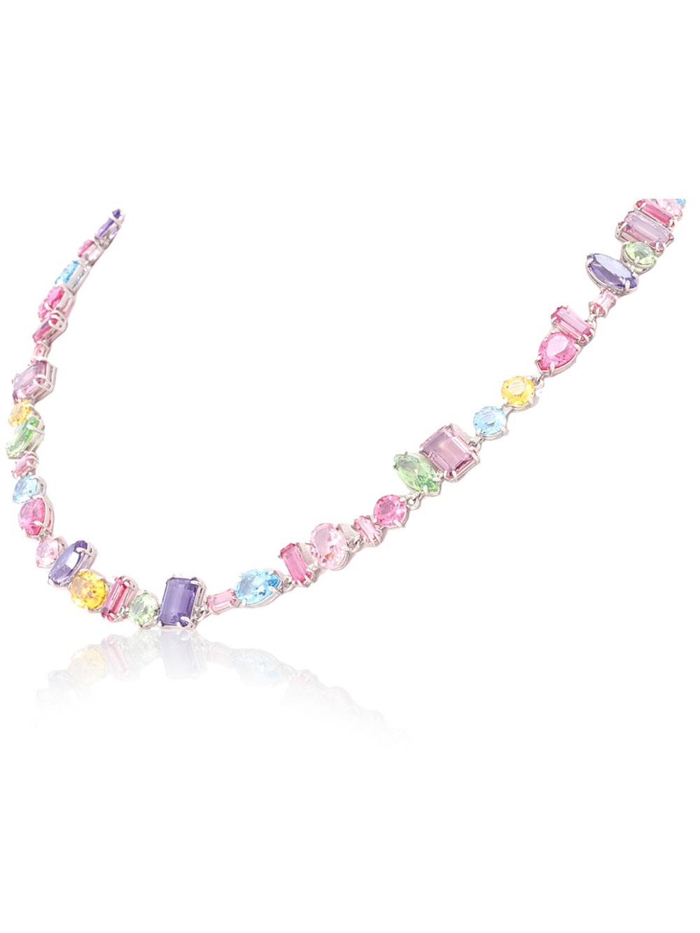 Multicolored Rhodium Plated Gema Necklace